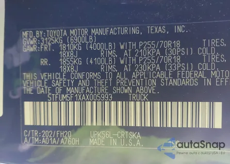 2010 Toyota Tundra Double Cab Sr5 из США, поврежденный, VIN 5TFUM5F1XAX005993